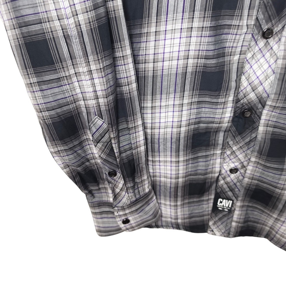 Cavi Shirt Mens XL Black Purple Plaid Button Up Snap Long Sleeve Pocket Casual - Picture 2 of 8